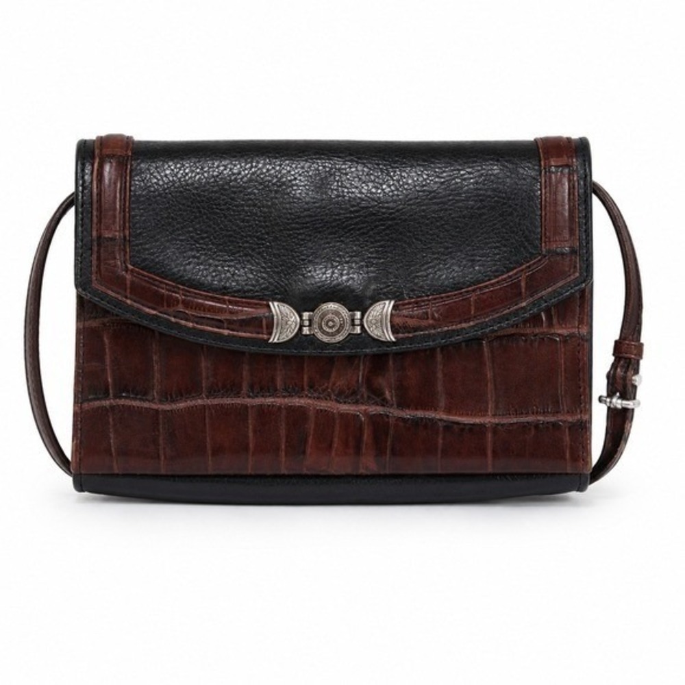 Vintage‎ Brighton Croc Embossed Leather Organizer Crossbody Clutch Wallet Purse